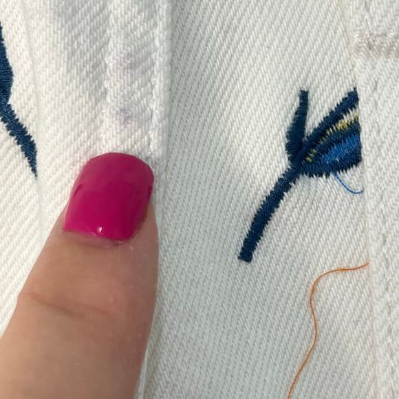 Maje Embroidered Floral Straight Leg Denim Jeans White Blue Size 36 Boho Retro - Picture 8 of 15